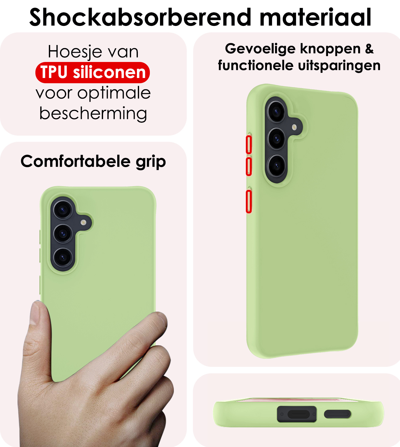 NoXx Hoes Geschikt voor Samsung A55 Hoesje Cover Siliconen Back Case Hoes Met 2x Screenprotector - Groen