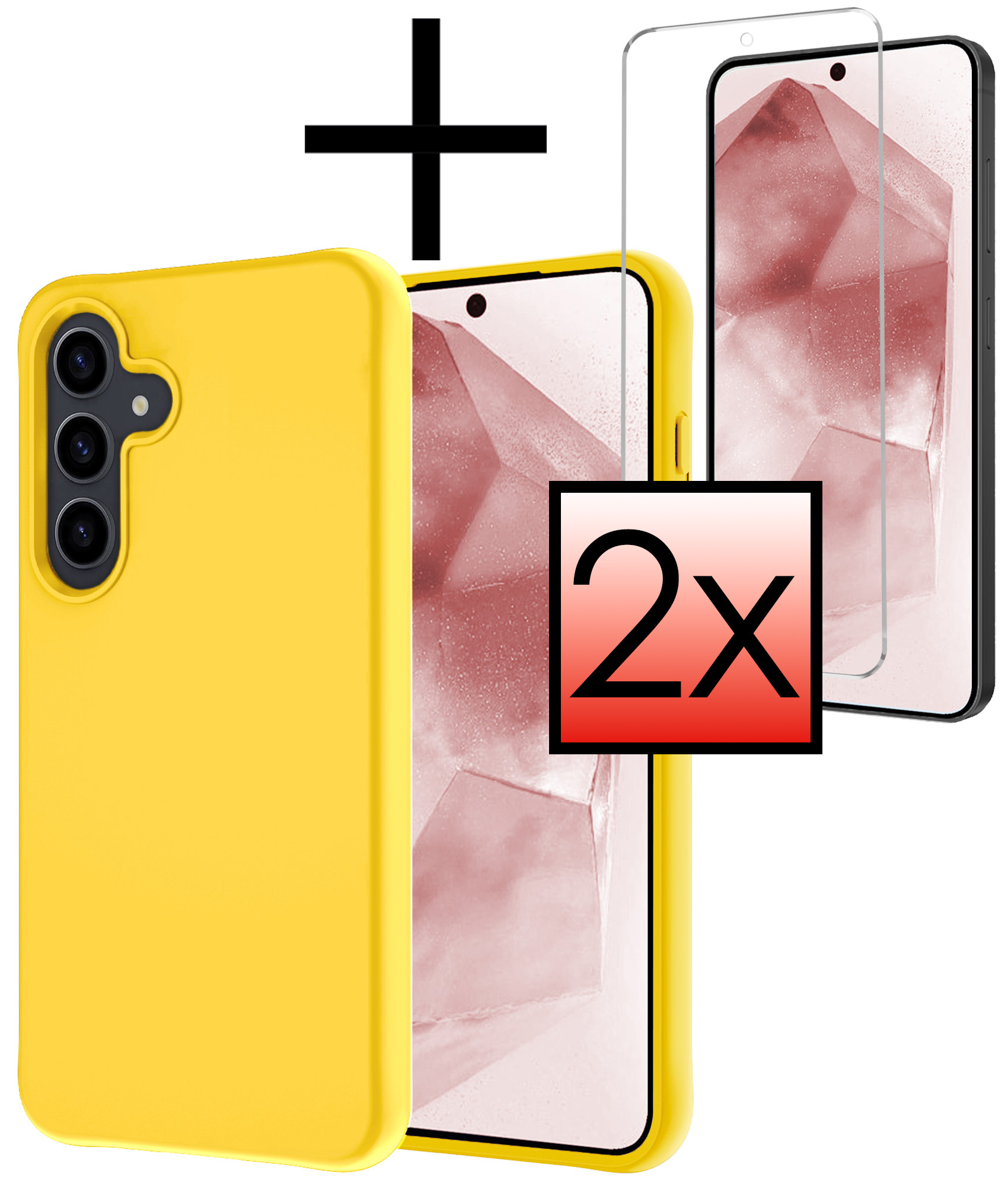 NoXx Hoes Geschikt voor Samsung A55 Hoesje Cover Siliconen Back Case Hoes Met 2x Screenprotector - Geel
