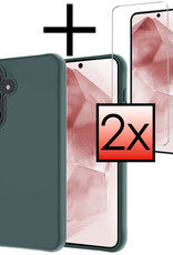 NoXx Hoes Geschikt voor Samsung A55 Hoesje Cover Siliconen Back Case Hoes Met 2x Screenprotector - Donkergroen
