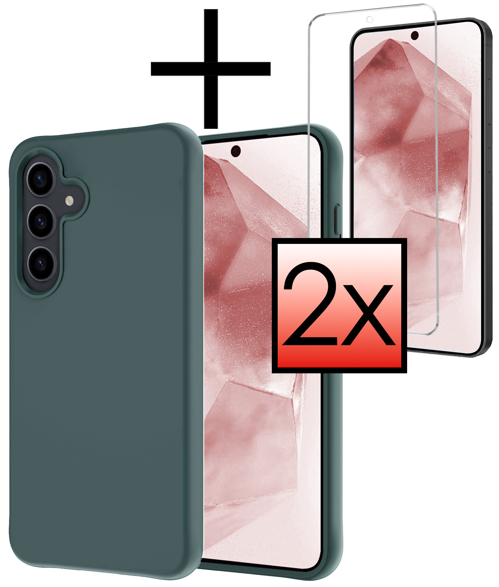 NoXx Hoes Geschikt voor Samsung A55 Hoesje Cover Siliconen Back Case Hoes Met 2x Screenprotector - Donkergroen