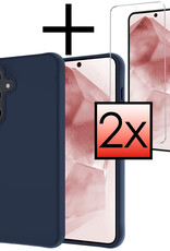 NoXx Hoes Geschikt voor Samsung A55 Hoesje Cover Siliconen Back Case Hoes Met 2x Screenprotector - Donkerblauw