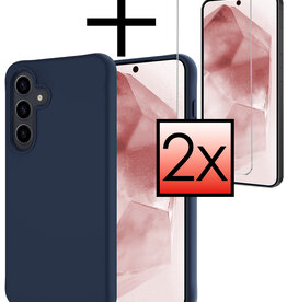 NoXx NoXx Samsung Galaxy A55 Hoesje Siliconen Met 2x Screenprotector - Donkerblauw