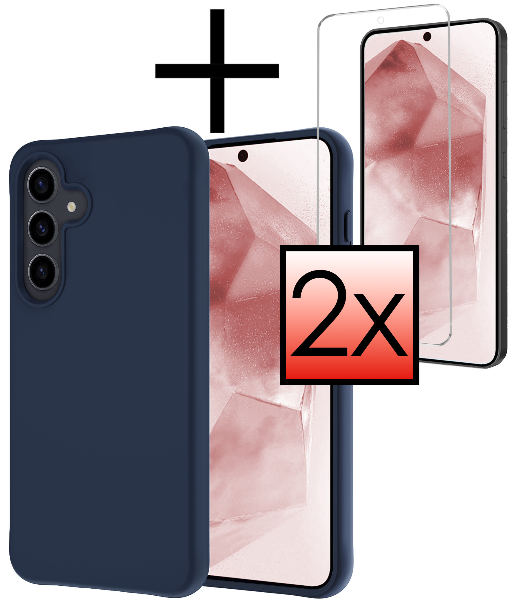 NoXx Hoes Geschikt voor Samsung A55 Hoesje Cover Siliconen Back Case Hoes Met 2x Screenprotector - Donkerblauw