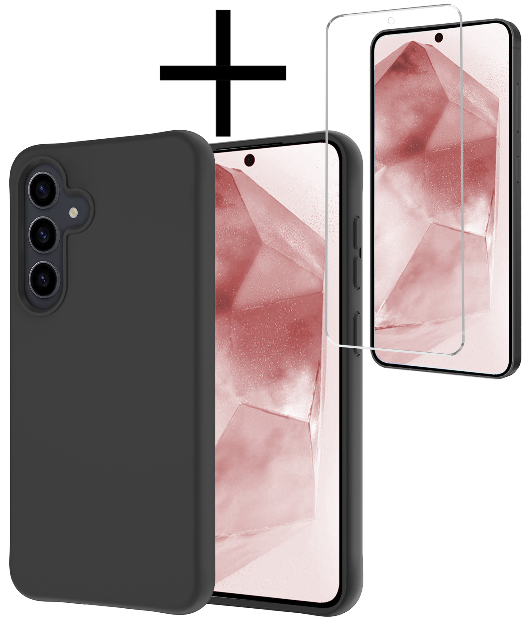 NoXx Hoes Geschikt voor Samsung A55 Hoesje Cover Siliconen Back Case Hoes Met Screenprotector - Zwart