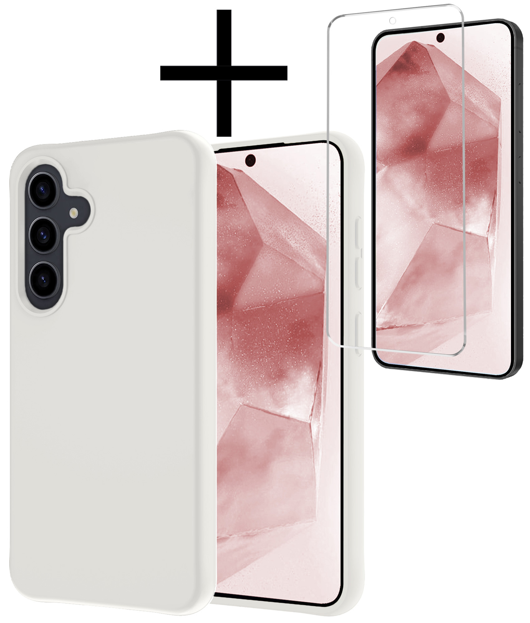 NoXx Hoes Geschikt voor Samsung A55 Hoesje Cover Siliconen Back Case Hoes Met Screenprotector - Wit