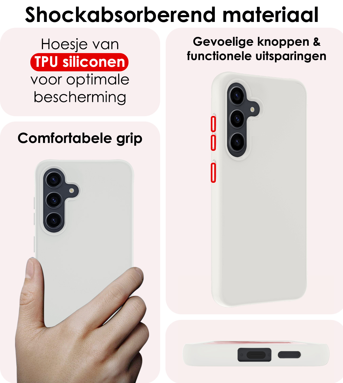 NoXx Hoes Geschikt voor Samsung A55 Hoesje Cover Siliconen Back Case Hoes Met Screenprotector - Wit