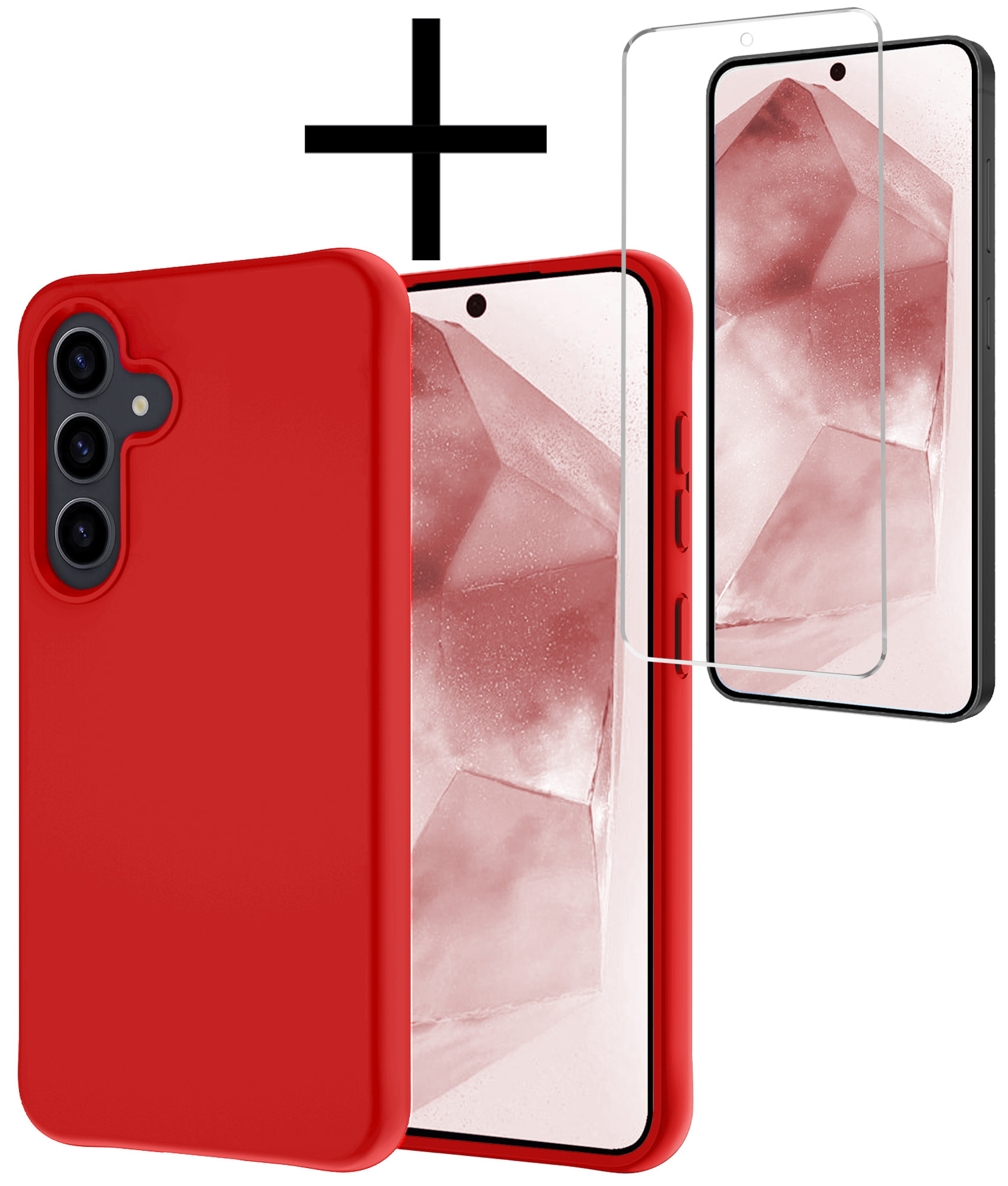 NoXx Hoes Geschikt voor Samsung A55 Hoesje Cover Siliconen Back Case Hoes Met Screenprotector - Rood