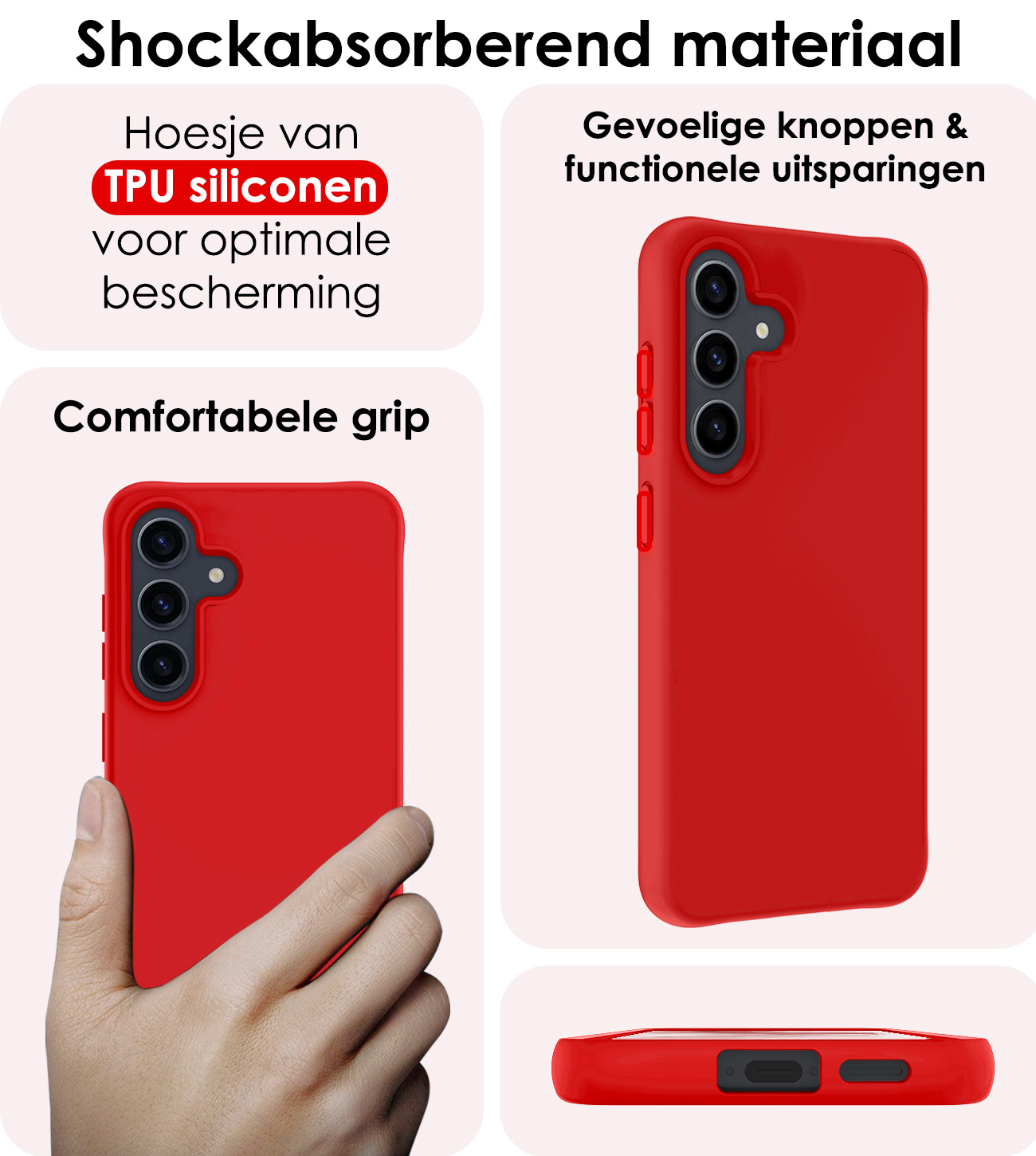 NoXx Hoes Geschikt voor Samsung A55 Hoesje Cover Siliconen Back Case Hoes Met Screenprotector - Rood