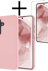 NoXx Hoes Geschikt voor Samsung A55 Hoesje Cover Siliconen Back Case Hoes Met Screenprotector - Lichtroze