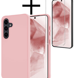 NoXx NoXx Samsung Galaxy A55 Hoesje Siliconen Met Screenprotector - Lichtroze