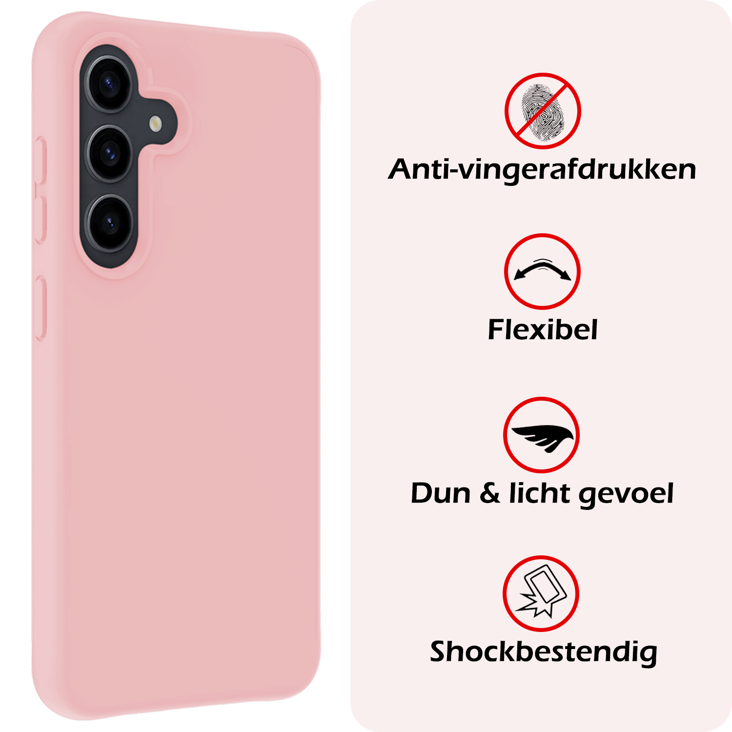 NoXx Hoes Geschikt voor Samsung A55 Hoesje Cover Siliconen Back Case Hoes Met Screenprotector - Lichtroze