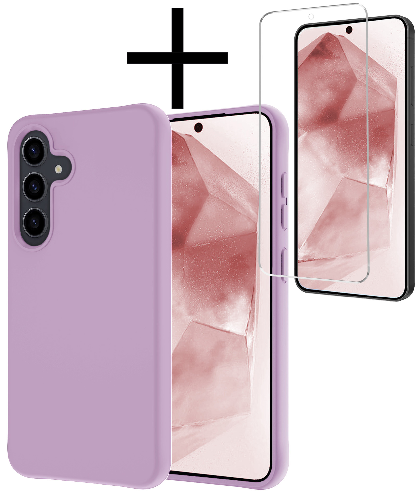 NoXx Hoes Geschikt voor Samsung A55 Hoesje Cover Siliconen Back Case Hoes Met Screenprotector - Lila