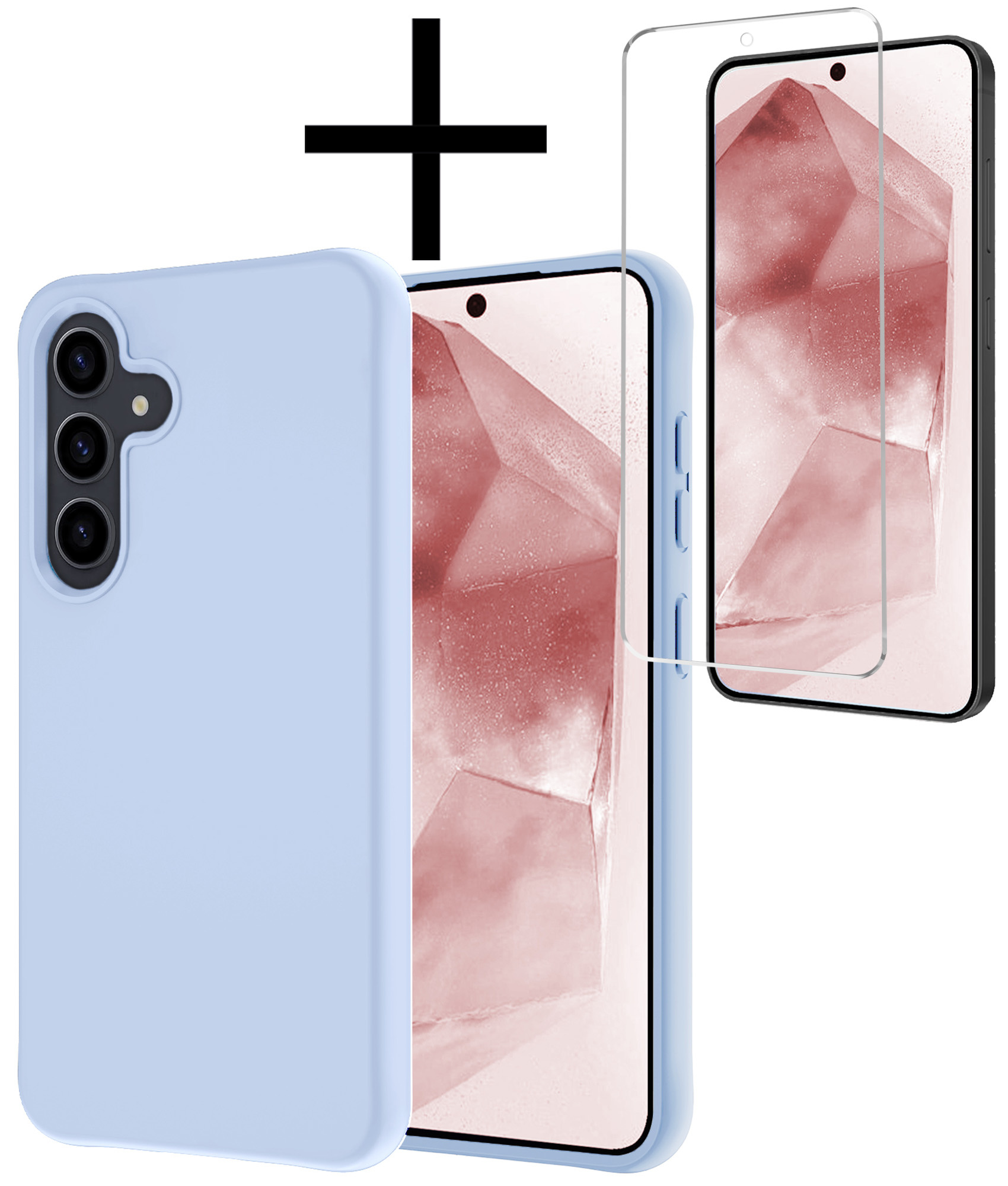 NoXx Hoes Geschikt voor Samsung A55 Hoesje Cover Siliconen Back Case Hoes Met Screenprotector - Lichtblauw