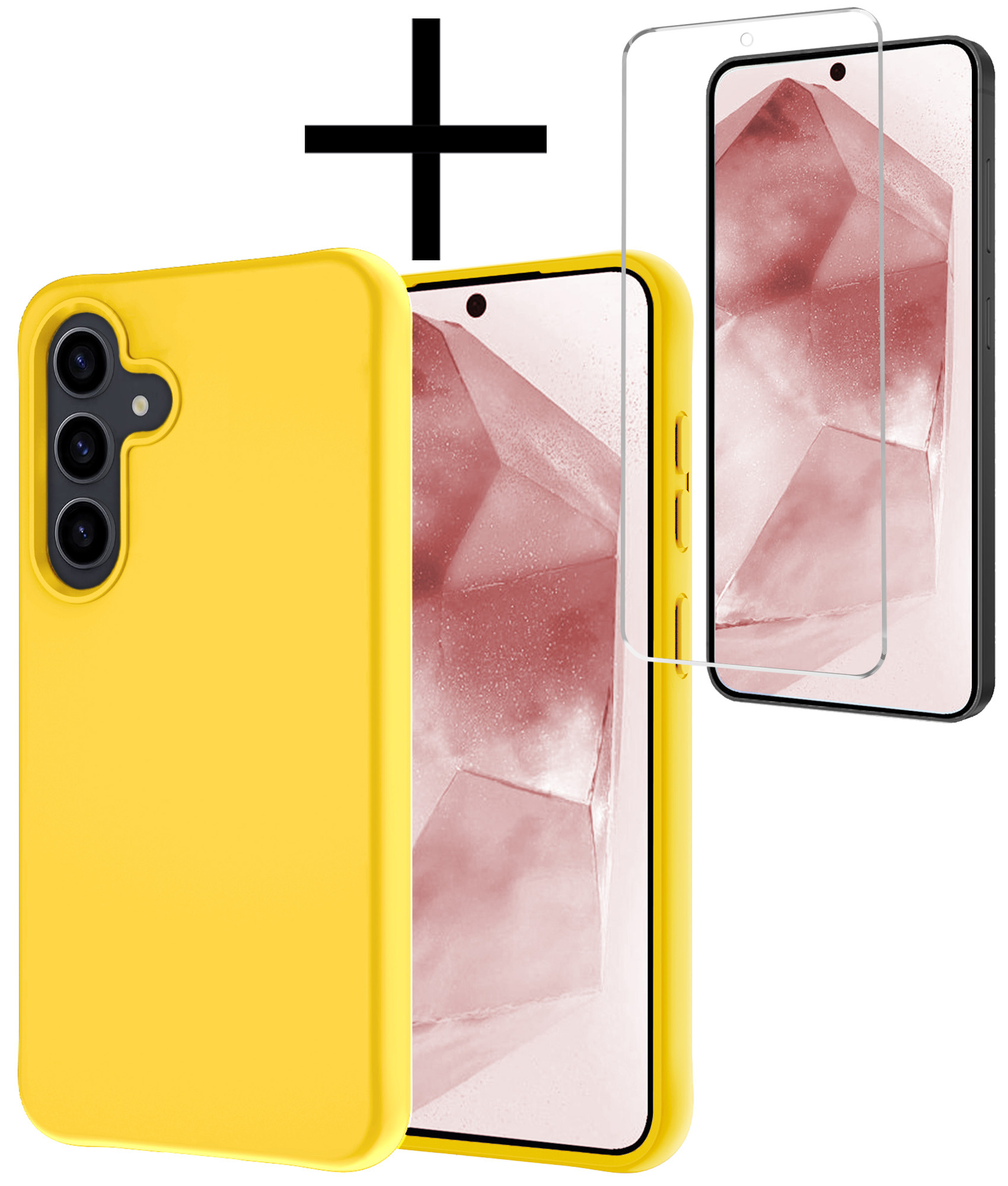 NoXx Hoes Geschikt voor Samsung A55 Hoesje Cover Siliconen Back Case Hoes Met Screenprotector - Geel