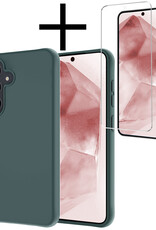 NoXx Hoes Geschikt voor Samsung A55 Hoesje Cover Siliconen Back Case Hoes Met Screenprotector - Donkergroen