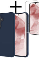 NoXx Hoes Geschikt voor Samsung A55 Hoesje Cover Siliconen Back Case Hoes Met Screenprotector - Donkerblauw