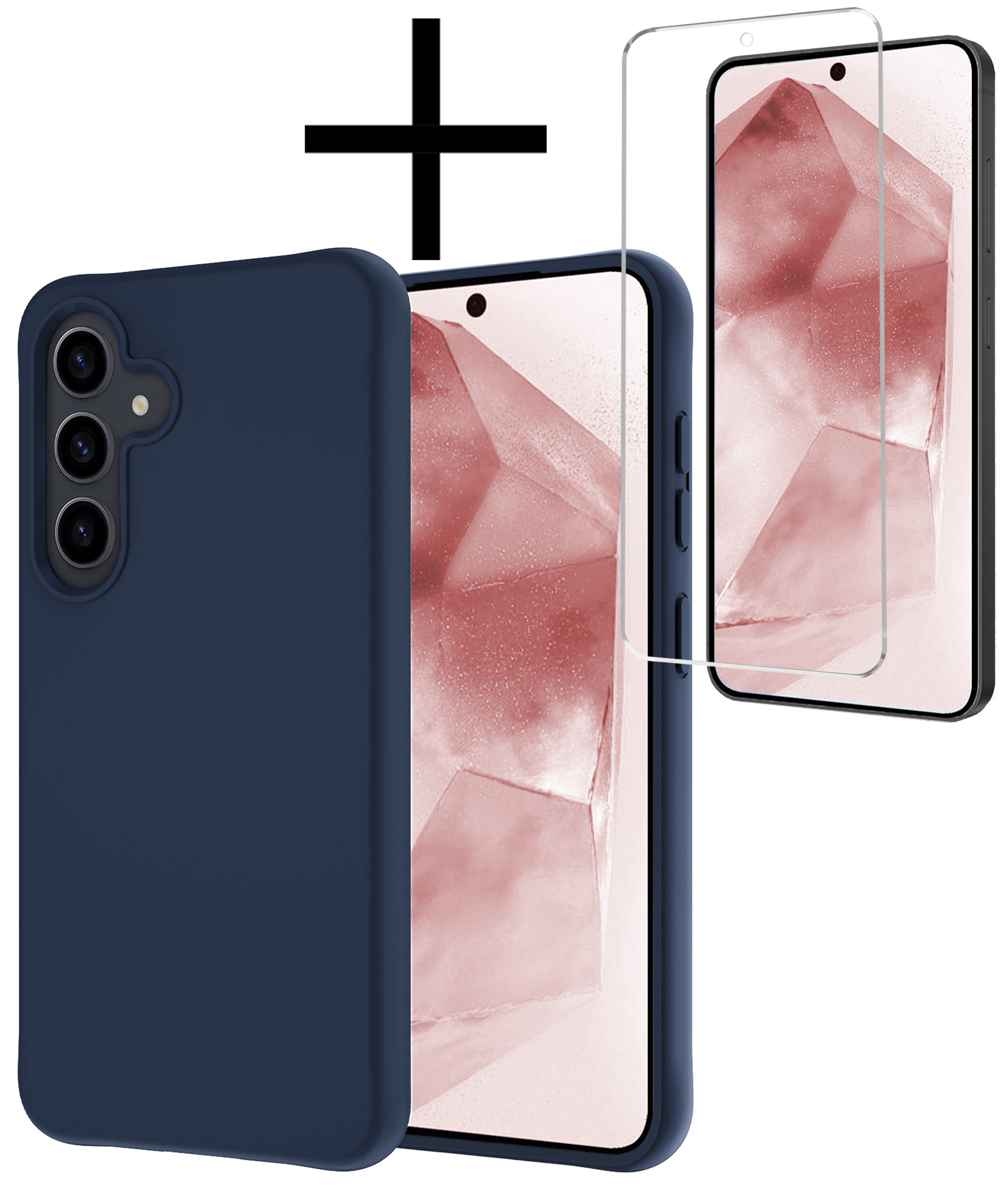 NoXx Hoes Geschikt voor Samsung A55 Hoesje Cover Siliconen Back Case Hoes Met Screenprotector - Donkerblauw