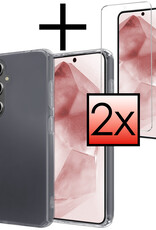 NoXx Hoes Geschikt voor Samsung A55 Hoesje Cover Siliconen Back Case Hoes Met 2x Screenprotector - Transparant