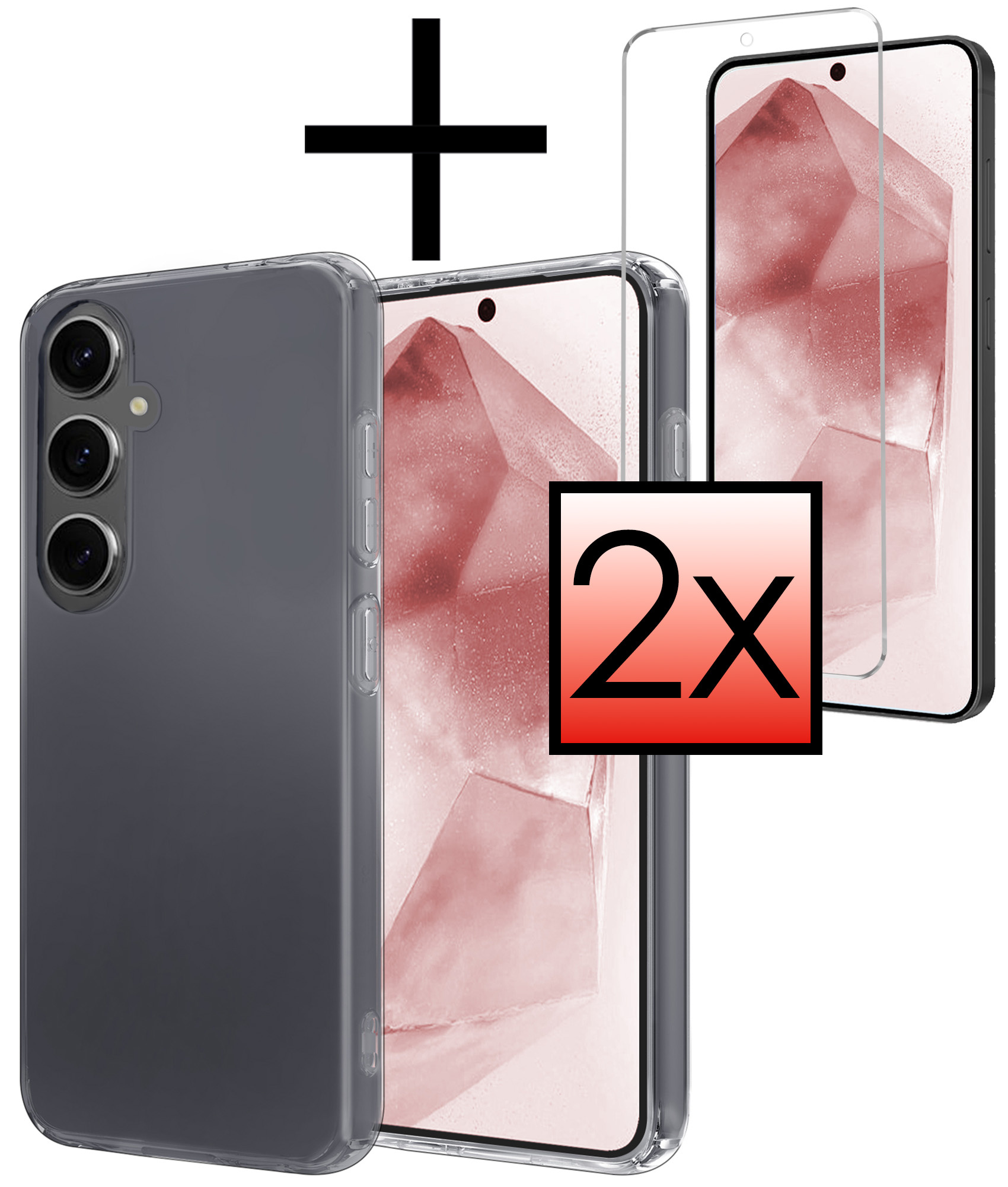 NoXx Hoes Geschikt voor Samsung A55 Hoesje Cover Siliconen Back Case Hoes Met 2x Screenprotector - Transparant