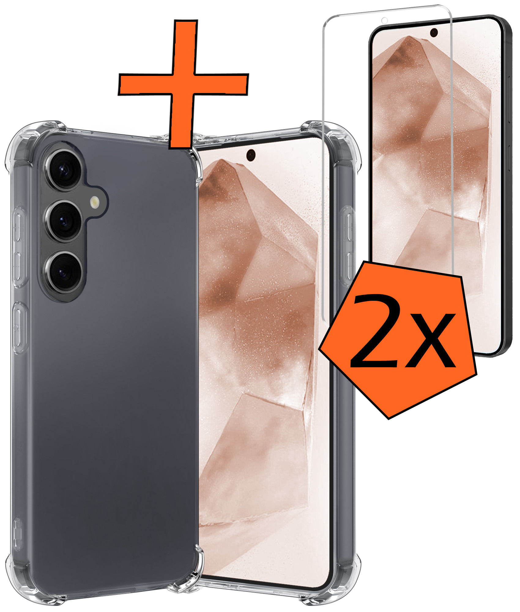 Nomfy Hoesje Geschikt voor Samsung A55 Hoesje Shock Proof Cover Case Shockproof Met 2x Screenprotector - Hoes Geschikt voor Samsung Galaxy A55 Hoes Siliconen Back Case - Transparant