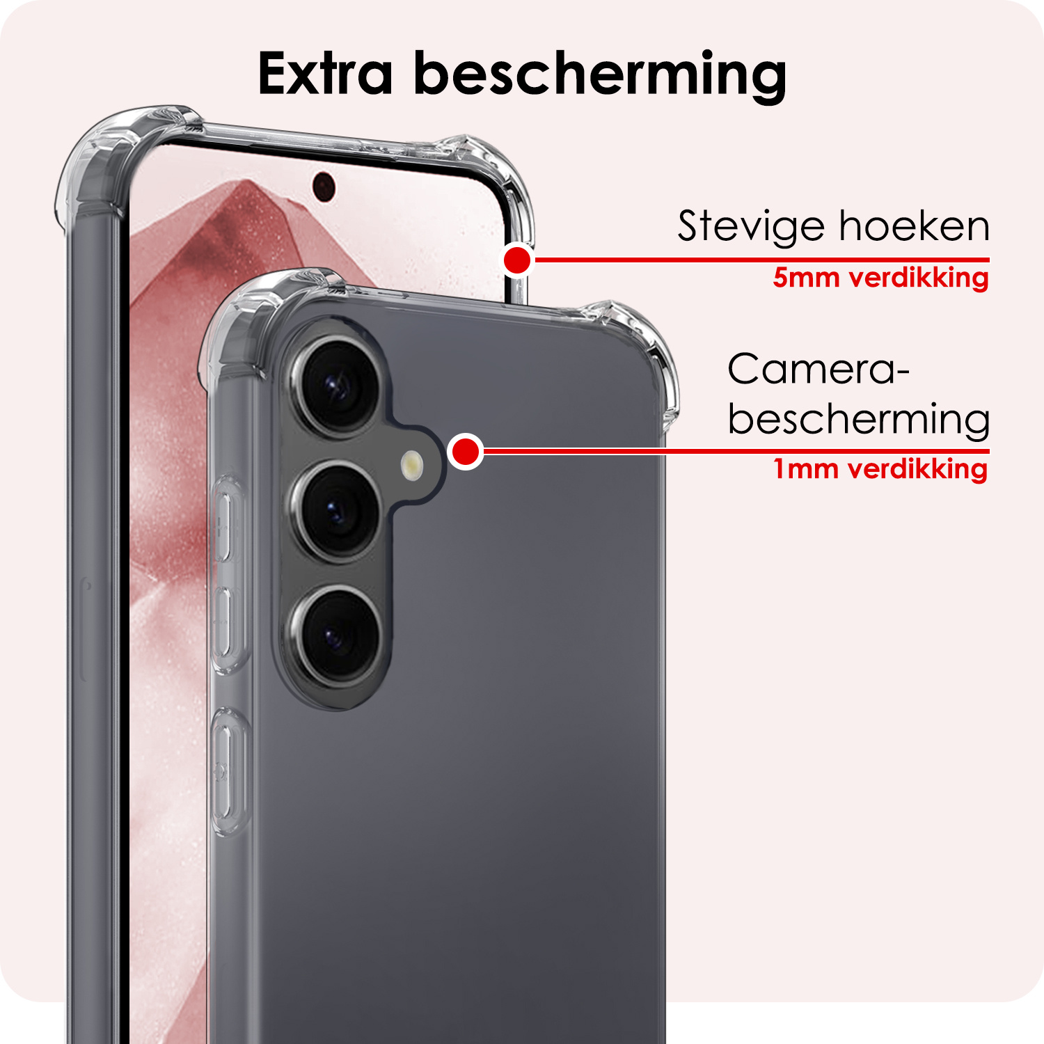 NoXx Hoes Geschikt voor Samsung A55 Hoesje Siliconen Cover Shock Proof Back Case Shockproof Hoes Met Screenprotector - Transparant