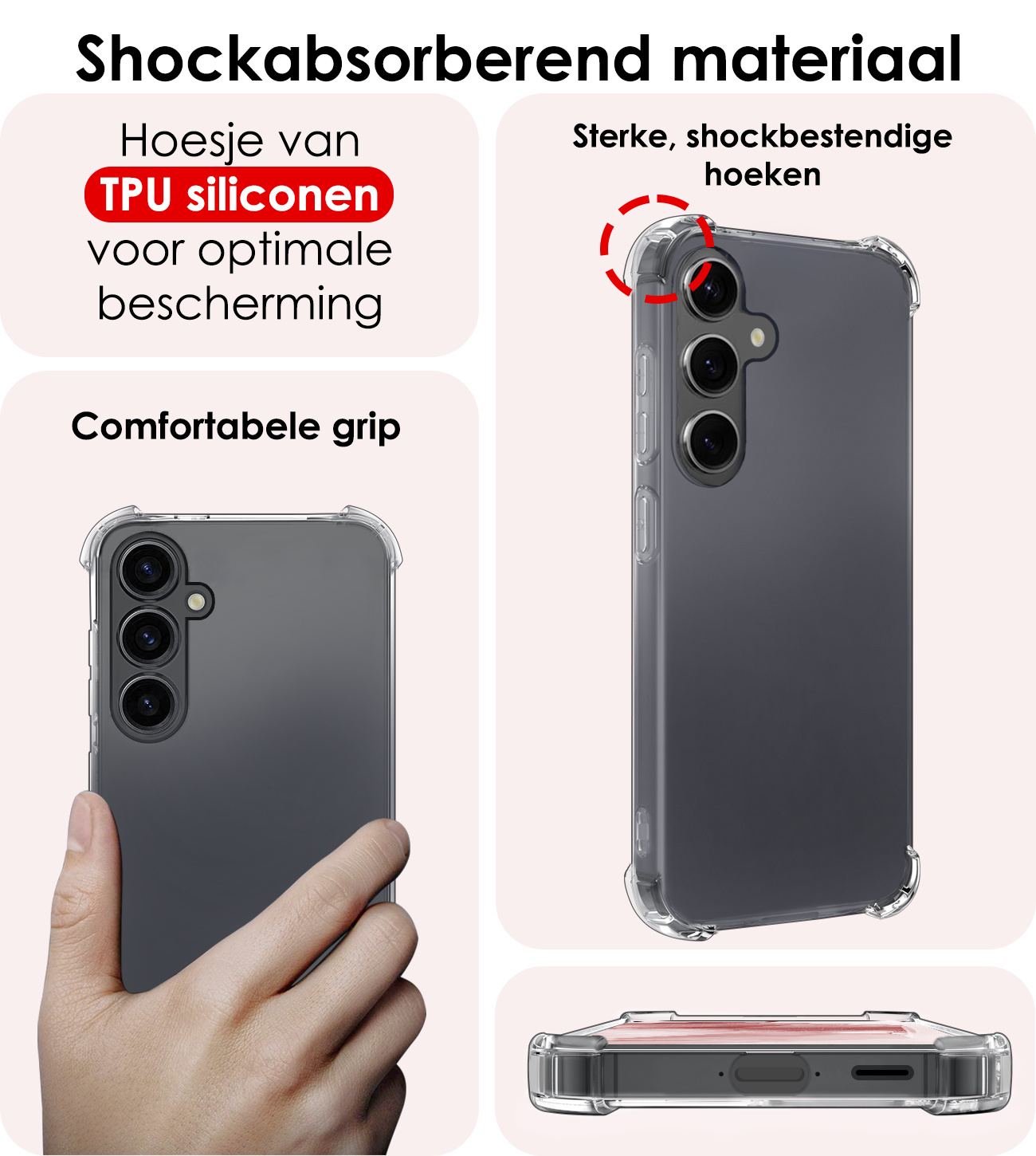 NoXx Hoes Geschikt voor Samsung A55 Hoesje Siliconen Cover Shock Proof Back Case Shockproof Hoes Met Screenprotector - Transparant