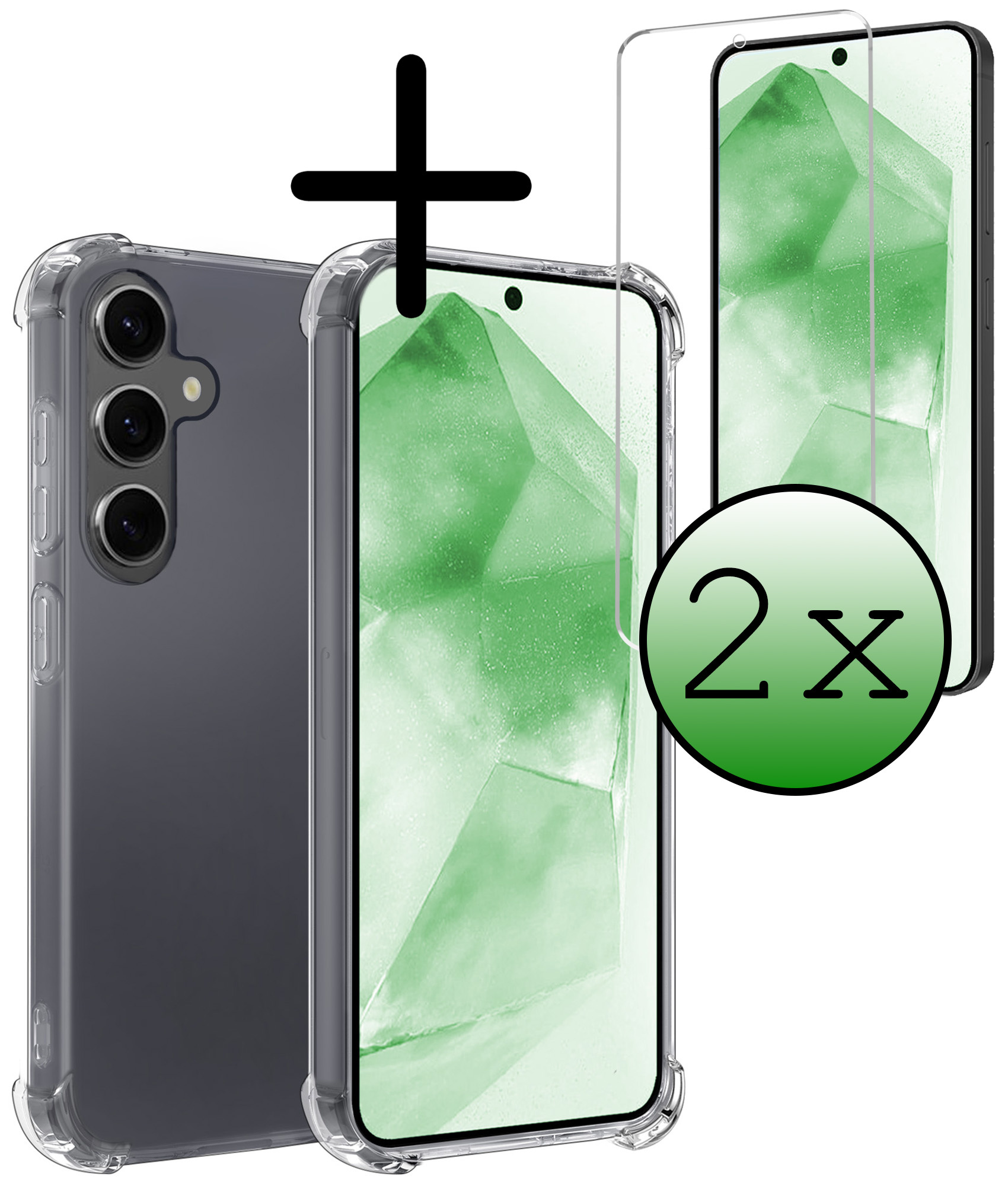 BASEY. Hoes Geschikt voor Samsung A55 Hoesje Shock Proof Case Hoes Siliconen Met 2x Screenprotector - Hoesje Geschikt voor Samsung Galaxy A55 Hoes Cover Shockproof - Transparant