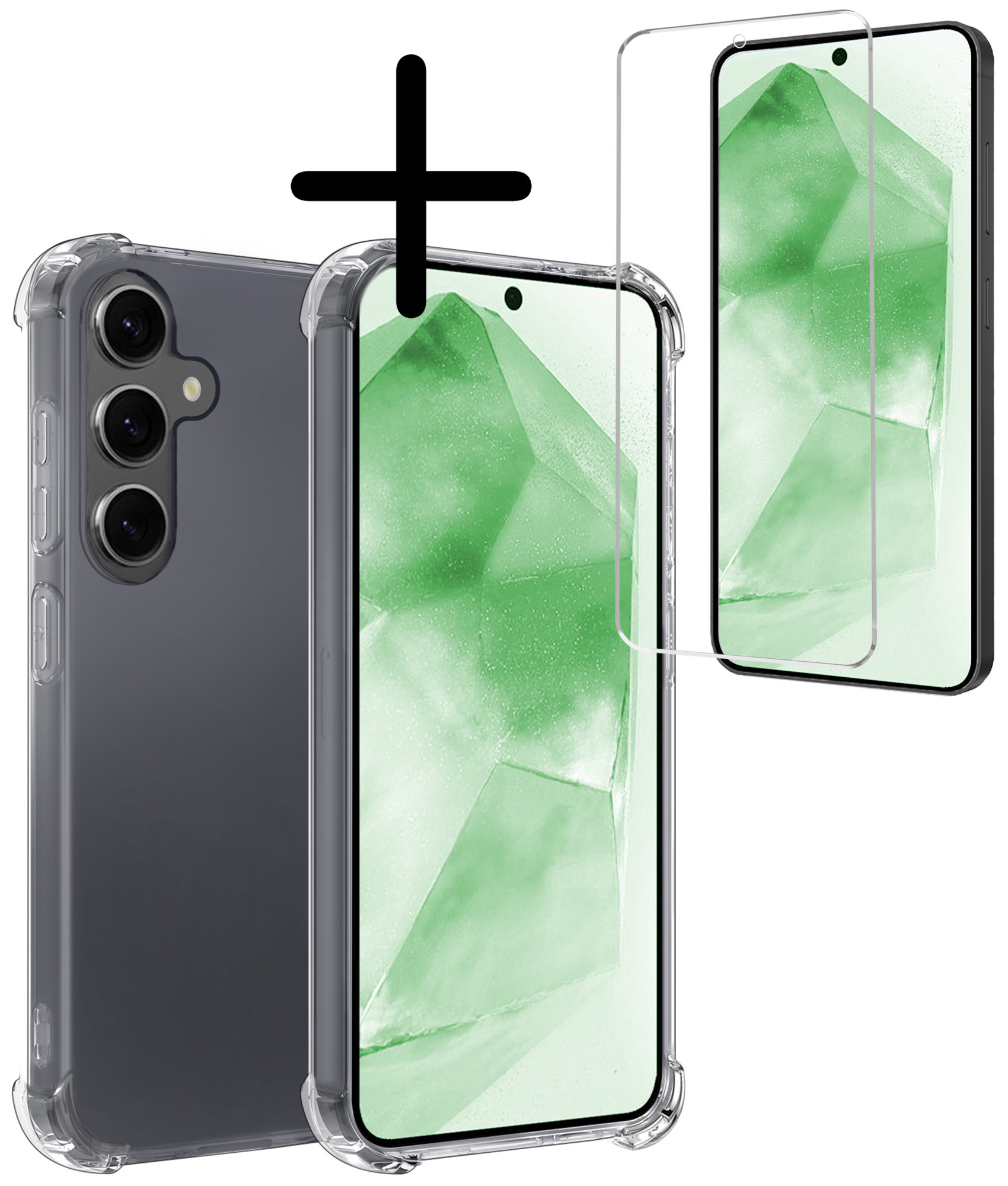 BASEY. Hoes Geschikt voor Samsung A55 Hoesje Shock Proof Case Hoes Siliconen Met Screenprotector - Hoesje Geschikt voor Samsung Galaxy A55 Hoes Cover Shockproof - Transparant