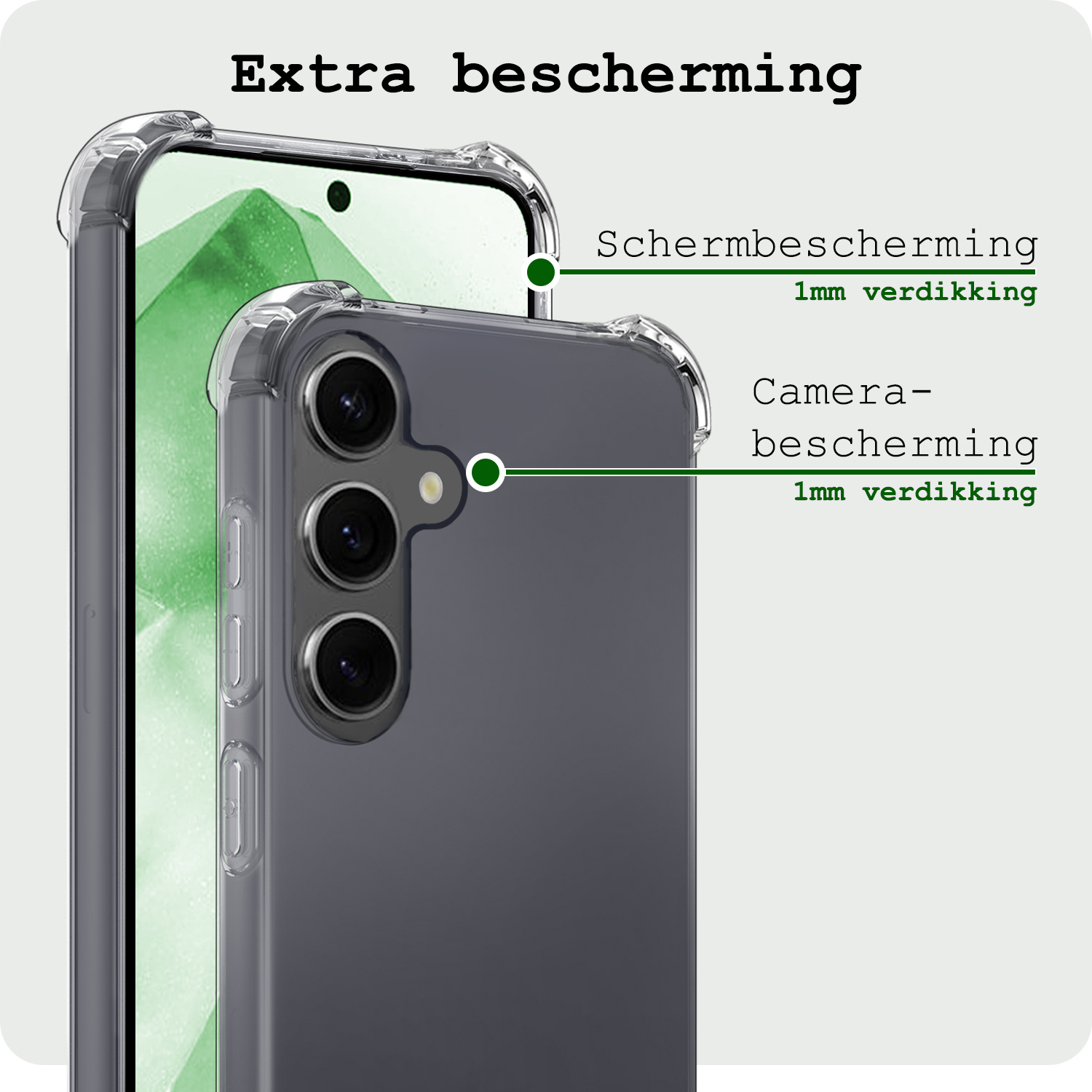 BASEY. Hoes Geschikt voor Samsung A55 Hoesje Shock Proof Case Hoes Siliconen Met Screenprotector - Hoesje Geschikt voor Samsung Galaxy A55 Hoes Cover Shockproof - Transparant