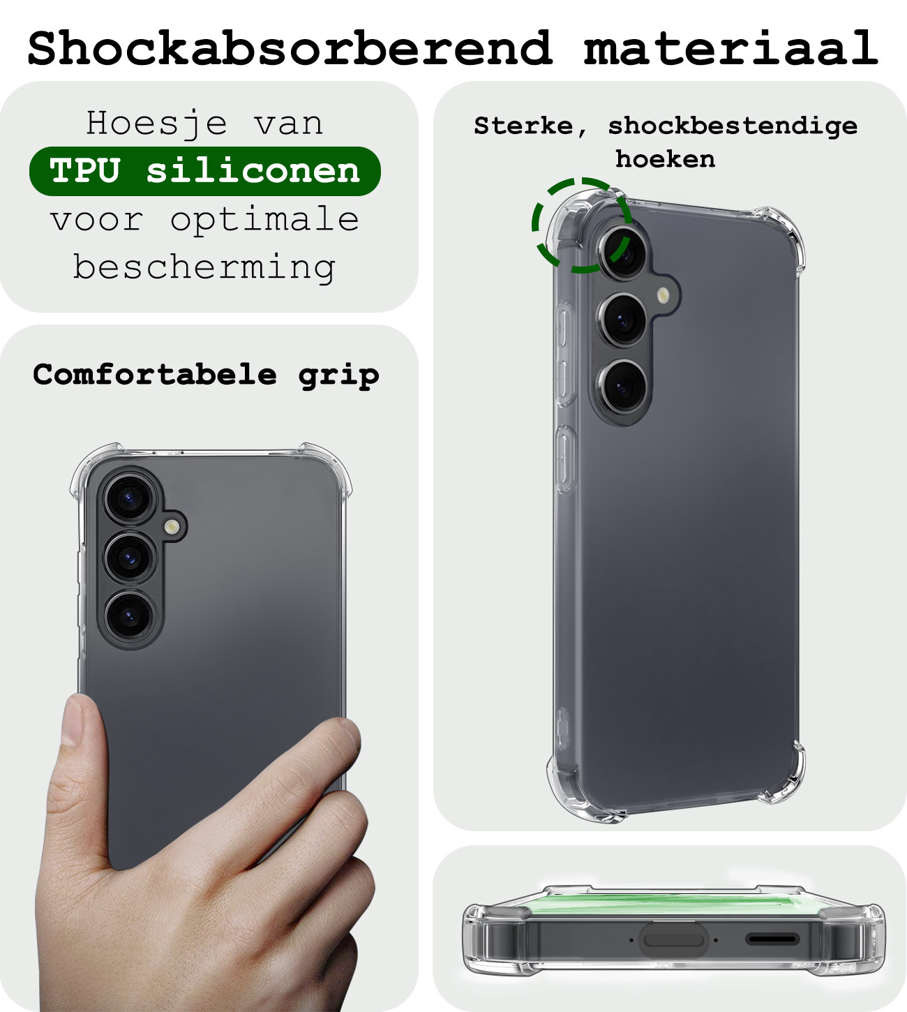 BASEY. Hoes Geschikt voor Samsung A55 Hoesje Shock Proof Case Hoes Siliconen Met Screenprotector - Hoesje Geschikt voor Samsung Galaxy A55 Hoes Cover Shockproof - Transparant