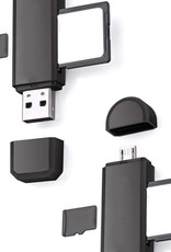 BASEY. SD Card Reader USB Micro SD Kaartlezer USB OTG 4-in-1 - Geschikt voor Telefoon, PC en Tablet