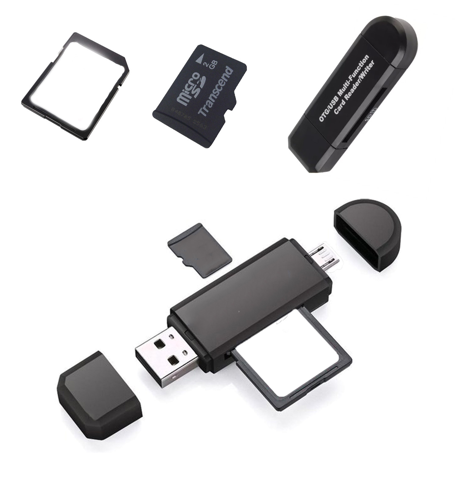 BASEY. SD Card Reader USB Micro SD Kaartlezer USB OTG 4-in-1