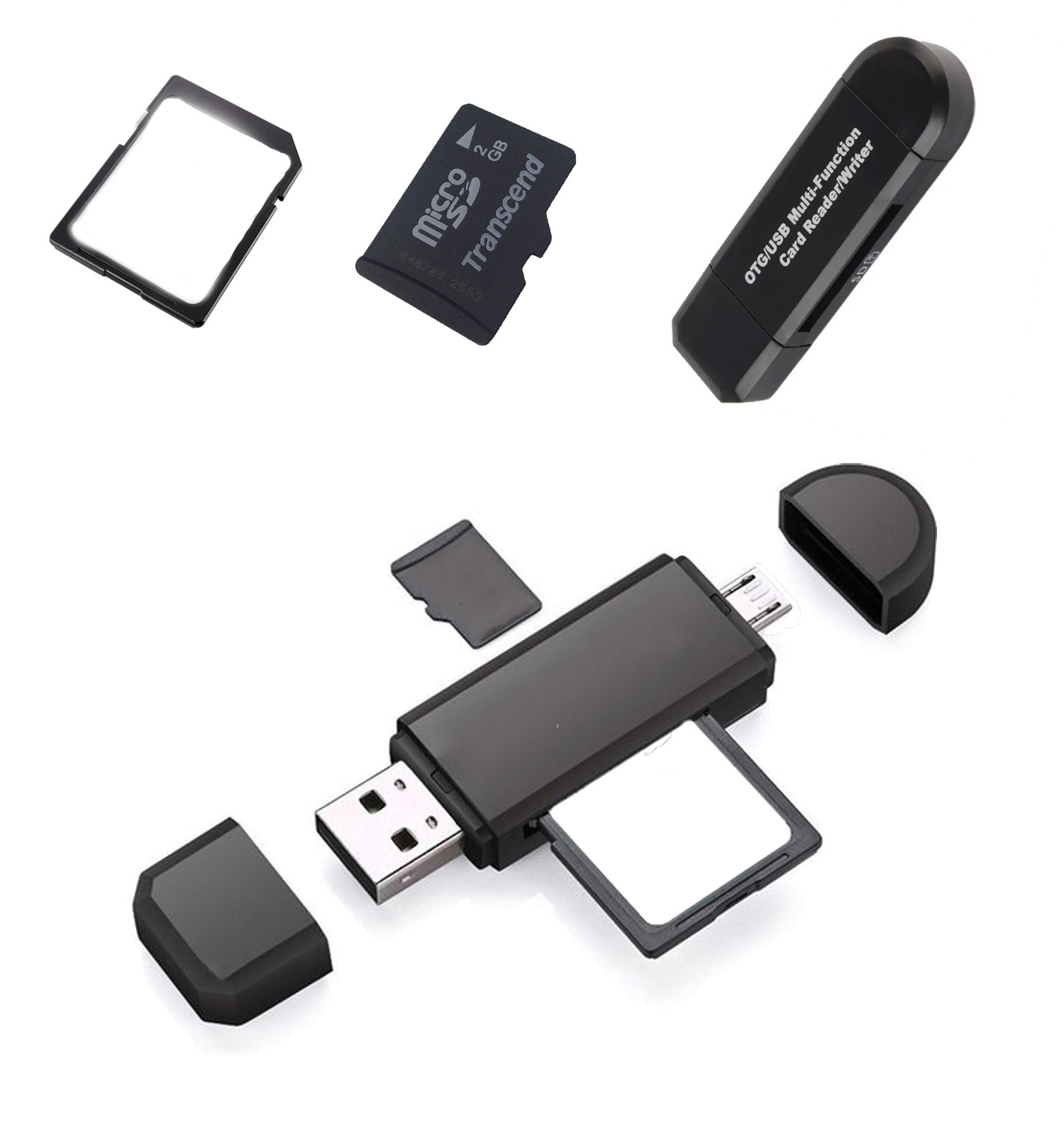 BASEY. SD Card Reader USB Micro SD Kaartlezer USB Type C / OTG 5-in-1 - Geschikt voor Telefoon, PC en Tablet