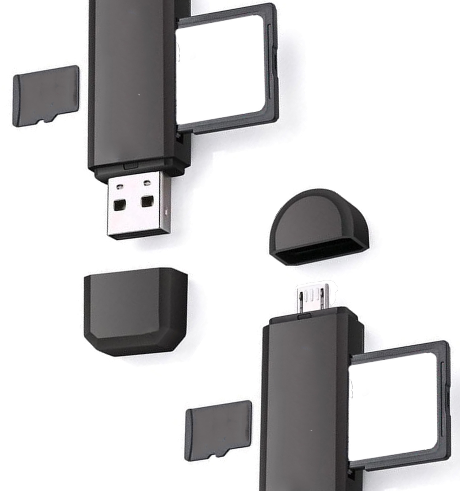 NoXx SD Kaartlezer USB Type OTG Micro SD Card Reader USB OTG 4-in-1 - Geschikt voor Telefoon, PC en Tablet