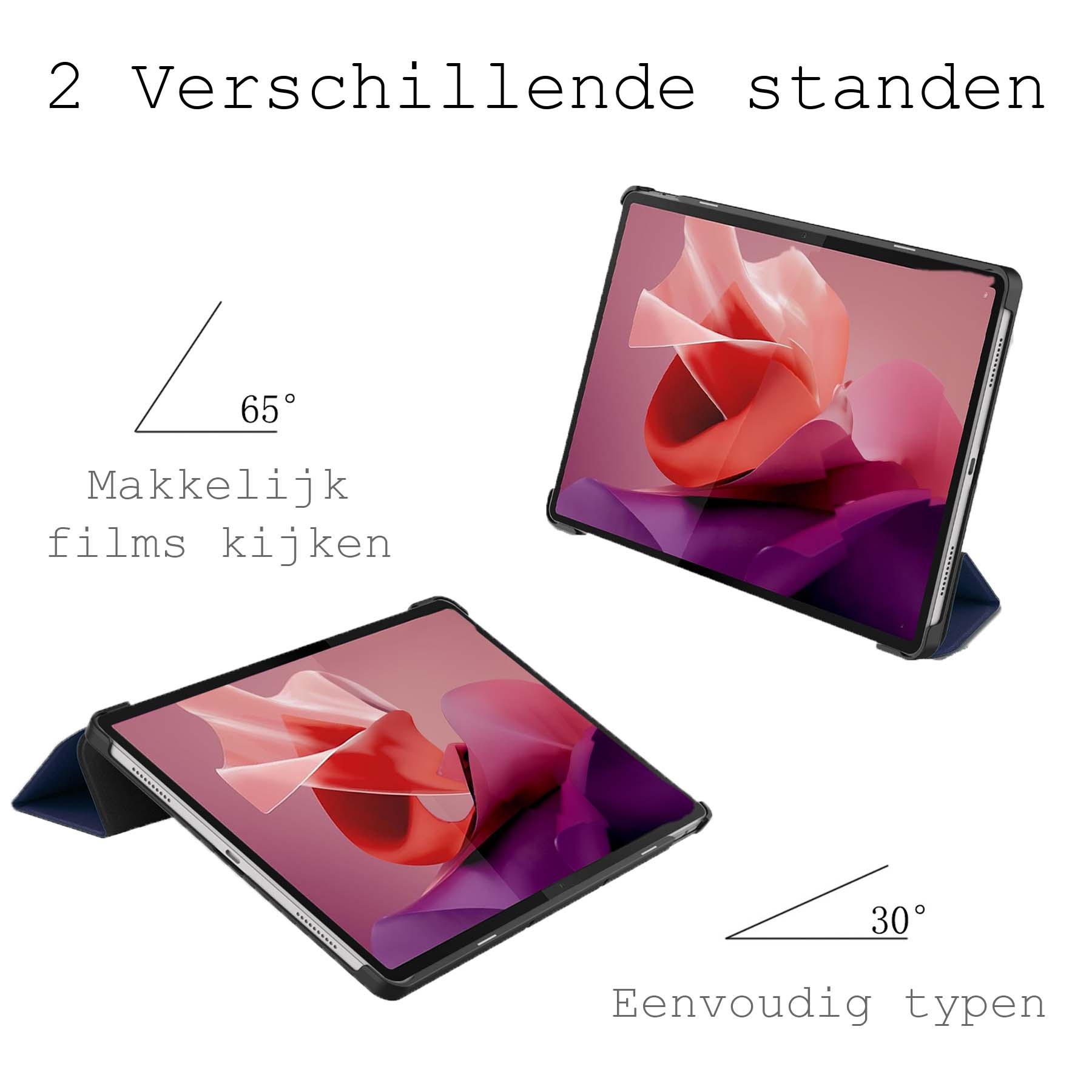 BASEY. Hoesje Geschikt voor Lenovo Tab P12 Hoes Case Tablet Hoesje Tri-fold Met Uitsparing Geschikt voor Lenovo Pen - Hoes Geschikt voor Lenovo Tab P12 Hoesje Hard Cover Bookcase Hoes - Donkerblauw