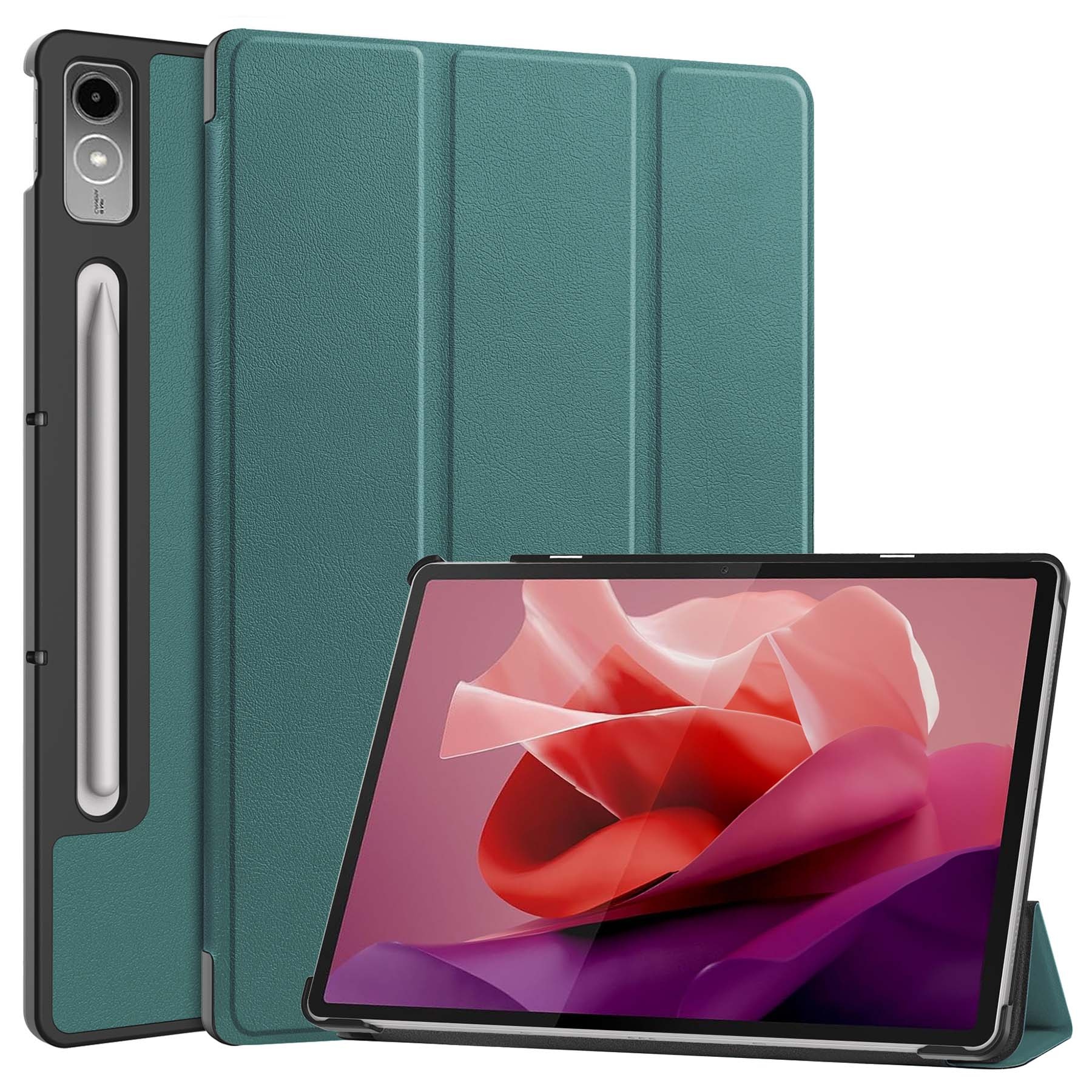 BASEY. Hoesje Geschikt voor Lenovo Tab P12 Hoes Case Tablet Hoesje Tri-fold Met Uitsparing Geschikt voor Lenovo Pen - Hoes Geschikt voor Lenovo Tab P12 Hoesje Hard Cover Bookcase Hoes - Donkergroen