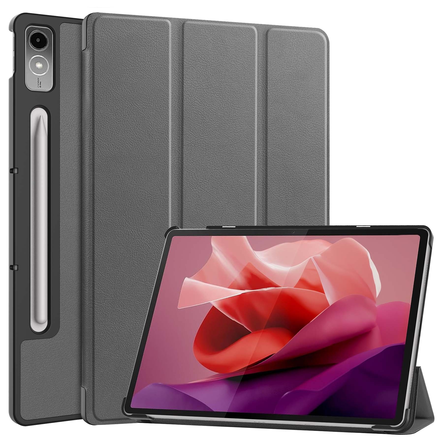 BASEY. Hoesje Geschikt voor Lenovo Tab P12 Hoes Case Tablet Hoesje Tri-fold Met Uitsparing Geschikt voor Lenovo Pen - Hoes Geschikt voor Lenovo Tab P12 Hoesje Hard Cover Bookcase Hoes - Grijs