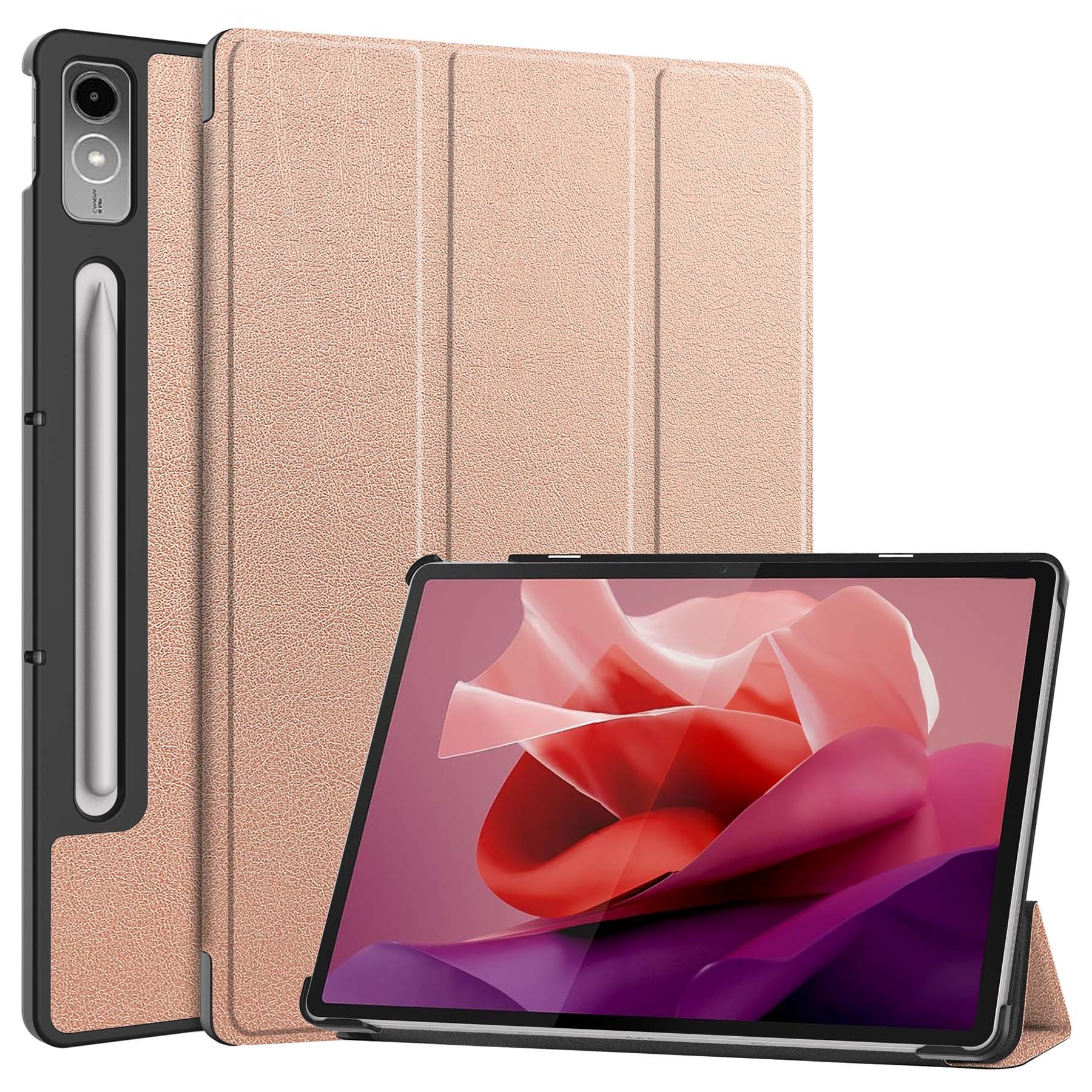 BASEY. Hoesje Geschikt voor Lenovo Tab P12 Hoes Case Tablet Hoesje Tri-fold Met Uitsparing Geschikt voor Lenovo Pen - Hoes Geschikt voor Lenovo Tab P12 Hoesje Hard Cover Bookcase Hoes - Rosé goud