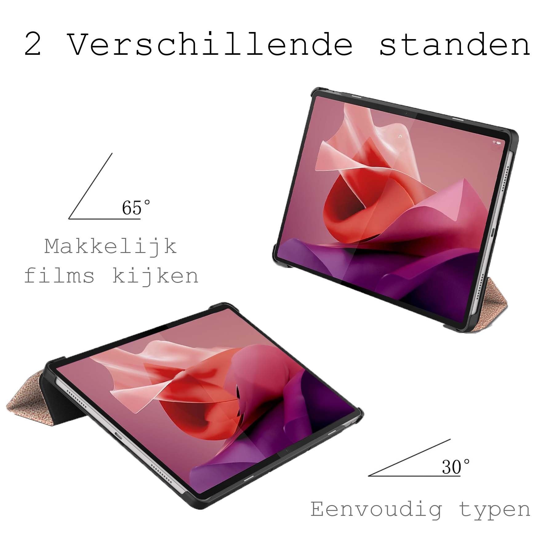 BASEY. Hoesje Geschikt voor Lenovo Tab P12 Hoes Case Tablet Hoesje Tri-fold Met Uitsparing Geschikt voor Lenovo Pen - Hoes Geschikt voor Lenovo Tab P12 Hoesje Hard Cover Bookcase Hoes - Rosé goud