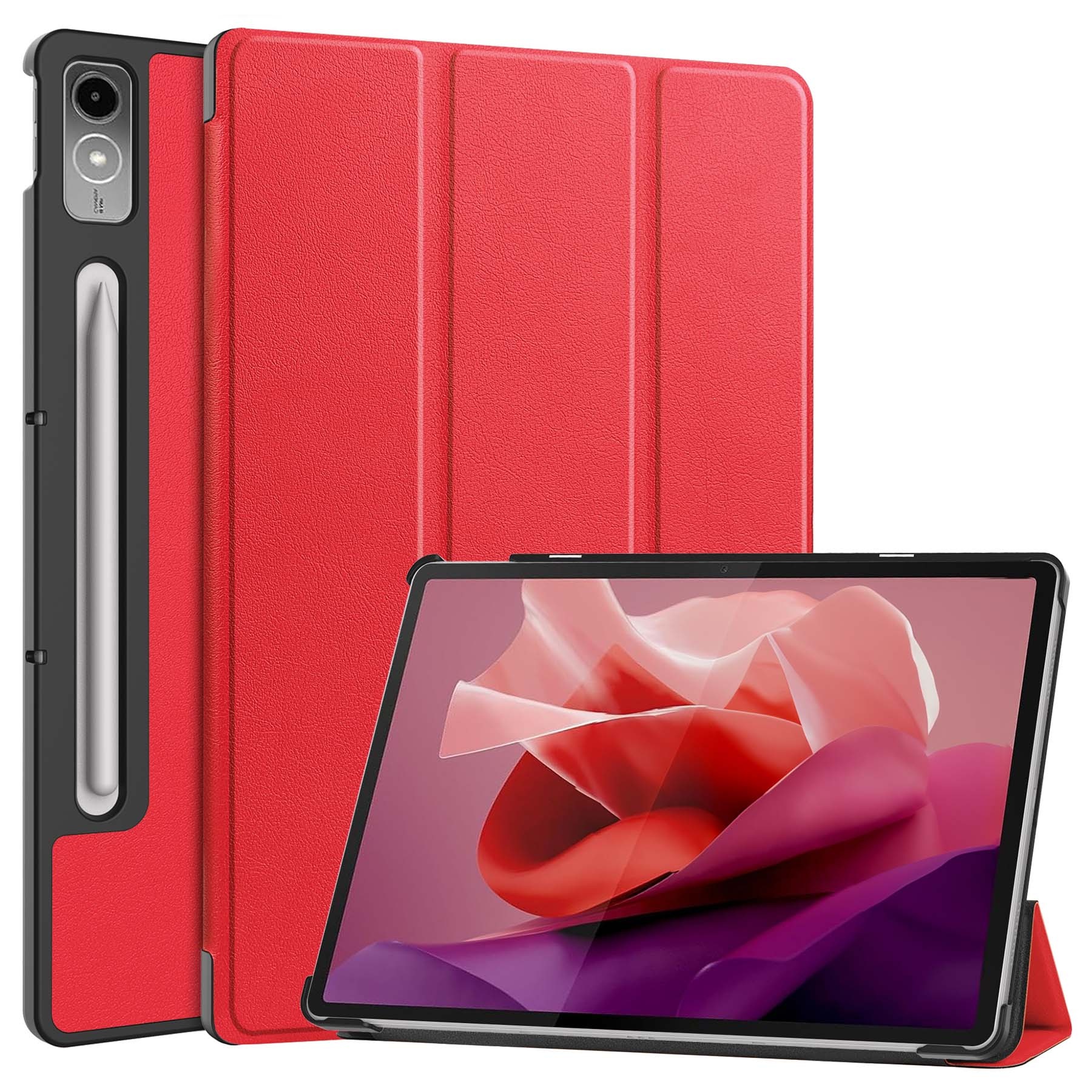 BASEY. Hoesje Geschikt voor Lenovo Tab P12 Hoes Case Tablet Hoesje Tri-fold Met Uitsparing Geschikt voor Lenovo Pen - Hoes Geschikt voor Lenovo Tab P12 Hoesje Hard Cover Bookcase Hoes - Rood