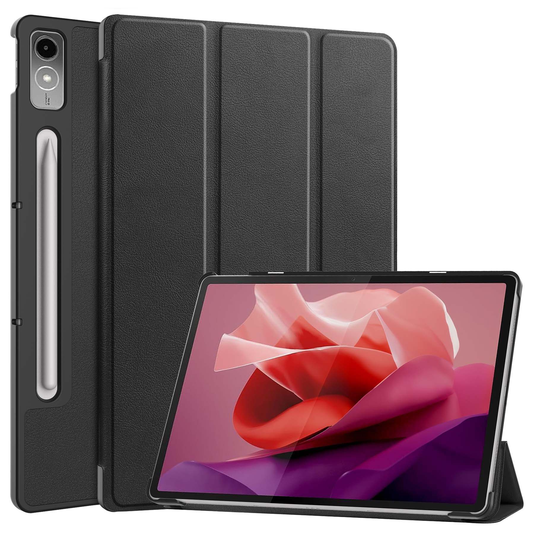 BASEY. Hoesje Geschikt voor Lenovo Tab P12 Hoes Case Tablet Hoesje Tri-fold Met Uitsparing Geschikt voor Lenovo Pen - Hoes Geschikt voor Lenovo Tab P12 Hoesje Hard Cover Bookcase Hoes - Zwart