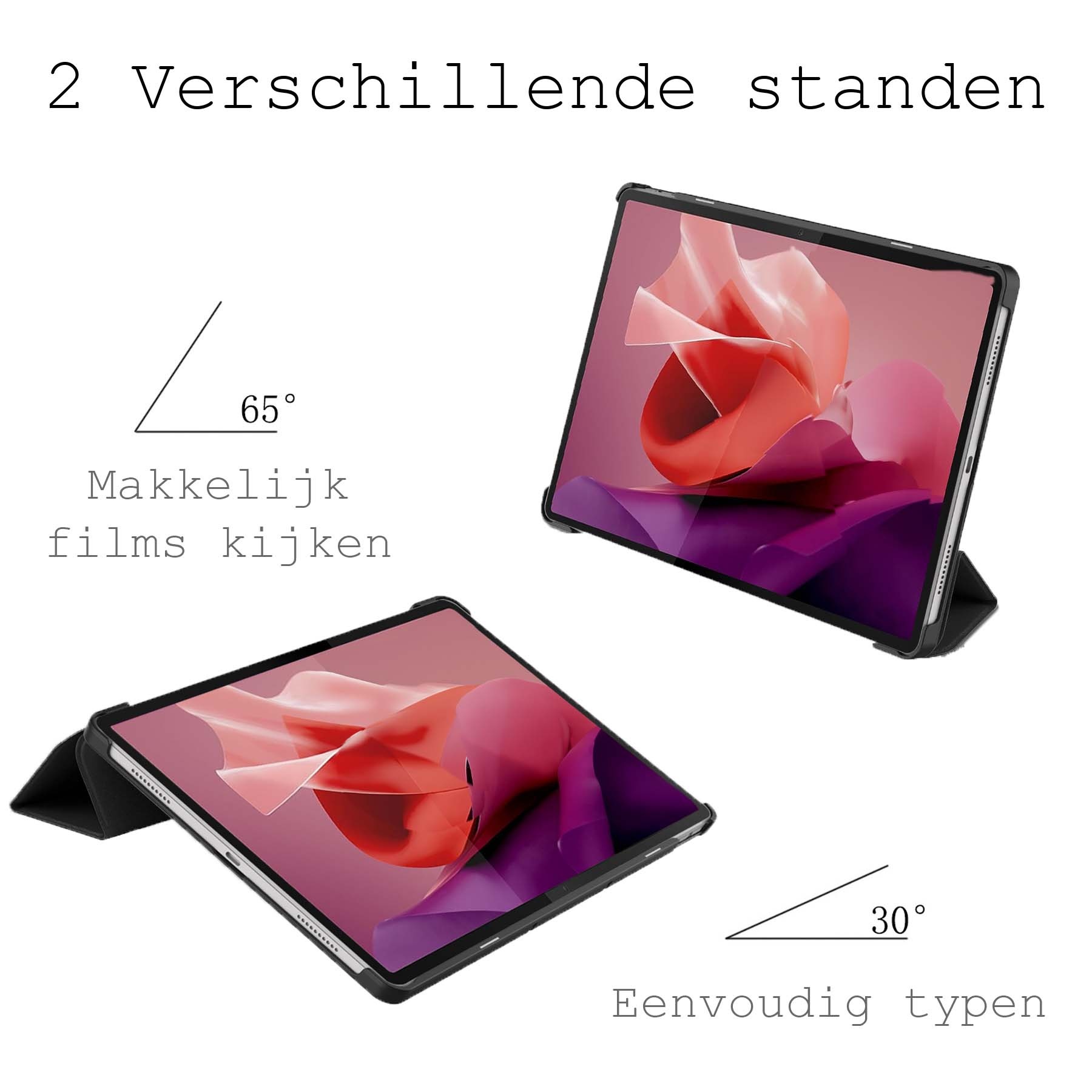 BASEY. Hoesje Geschikt voor Lenovo Tab P12 Hoes Case Tablet Hoesje Tri-fold Met Uitsparing Geschikt voor Lenovo Pen - Hoes Geschikt voor Lenovo Tab P12 Hoesje Hard Cover Bookcase Hoes - Zwart