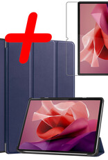 BASEY. Hoesje Geschikt voor Lenovo Tab P12 Hoes Case Tablet Hoesje Tri-fold Met Uitsparing Geschikt voor Lenovo Pen Met Screenprotector - Hoes Geschikt voor Lenovo Tab P12 Hoesje Hard Cover Bookcase Hoes - Donkerblauw