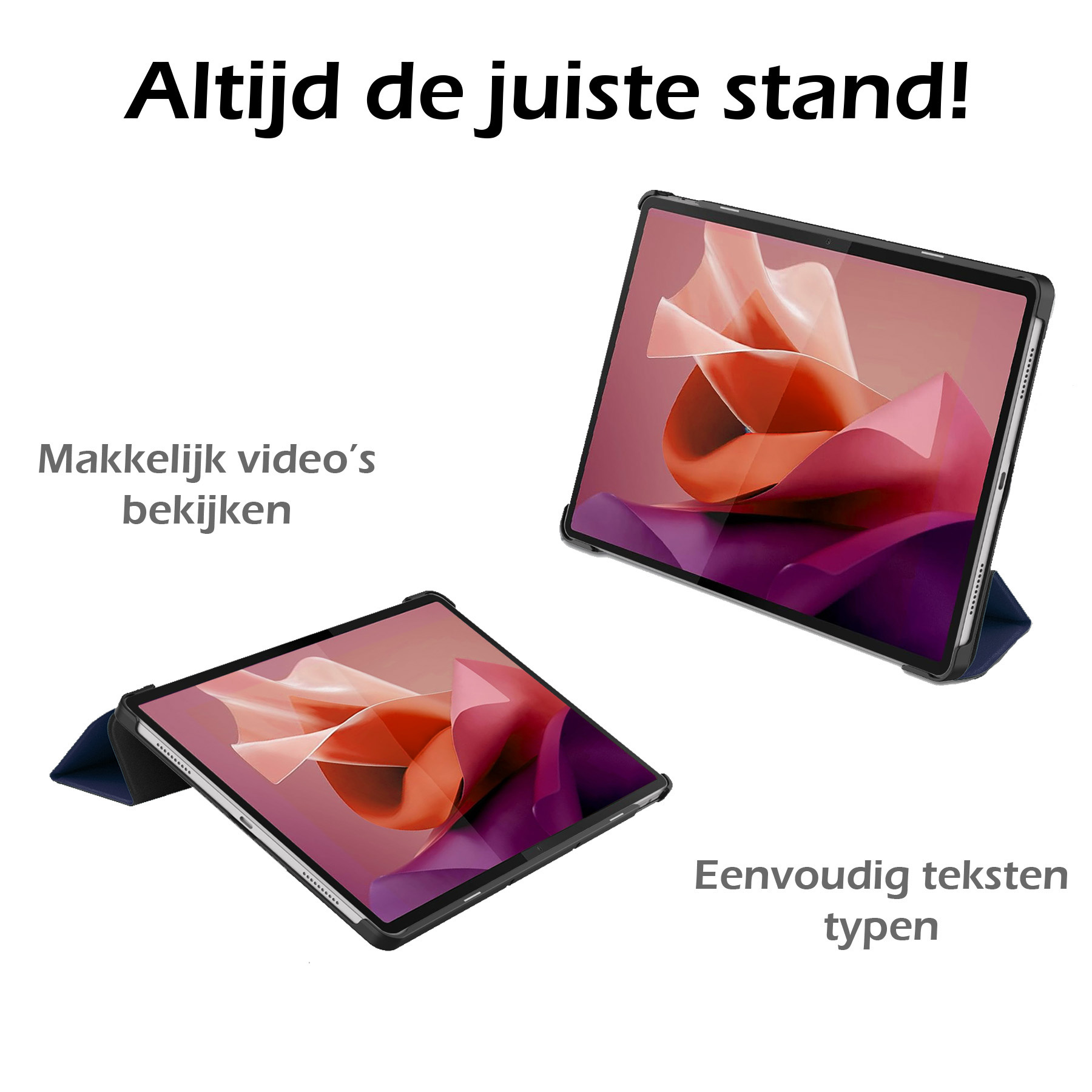 Nomfy Hoes Geschikt voor Lenovo Tab P12 Hoes Tri-fold Tablet Hoesje Case Met Uitsparing Geschikt voor Lenovo Pen - Hoesje Geschikt voor Lenovo Tab P12 Hoesje Hardcover Bookcase - Donkerblauw