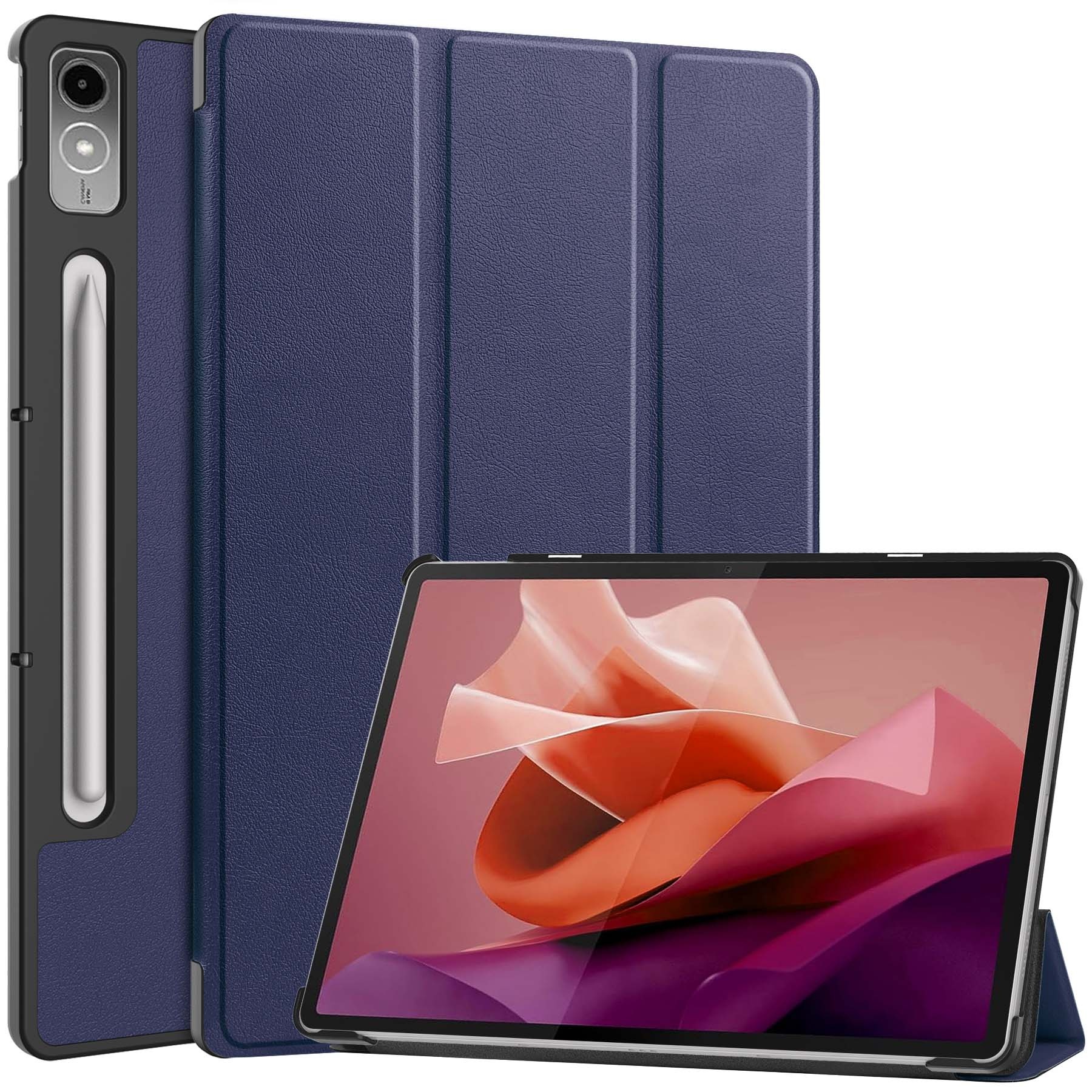 Nomfy Hoes Geschikt voor Lenovo Tab P12 Hoes Tri-fold Tablet Hoesje Case Met Uitsparing Geschikt voor Lenovo Pen - Hoesje Geschikt voor Lenovo Tab P12 Hoesje Hardcover Bookcase - Donkerblauw