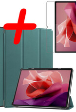 BASEY. Hoesje Geschikt voor Lenovo Tab P12 Hoes Case Tablet Hoesje Tri-fold Met Uitsparing Geschikt voor Lenovo Pen Met Screenprotector - Hoes Geschikt voor Lenovo Tab P12 Hoesje Hard Cover Bookcase Hoes - Donkergroen