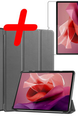 BASEY. Hoesje Geschikt voor Lenovo Tab P12 Hoes Case Tablet Hoesje Tri-fold Met Uitsparing Geschikt voor Lenovo Pen Met Screenprotector - Hoes Geschikt voor Lenovo Tab P12 Hoesje Hard Cover Bookcase Hoes - Grijs