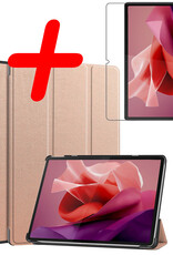 BASEY. Hoesje Geschikt voor Lenovo Tab P12 Hoes Case Tablet Hoesje Tri-fold Met Uitsparing Geschikt voor Lenovo Pen Met Screenprotector - Hoes Geschikt voor Lenovo Tab P12 Hoesje Hard Cover Bookcase Hoes - Rosé goud