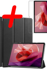 BASEY. Hoesje Geschikt voor Lenovo Tab P12 Hoes Case Tablet Hoesje Tri-fold Met Uitsparing Geschikt voor Lenovo Pen Met Screenprotector - Hoes Geschikt voor Lenovo Tab P12 Hoesje Hard Cover Bookcase Hoes - Zwart