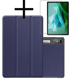 NoXx NoXx Lenovo Tab P12 Hoesje Met Uitsparing Lenovo Pen Met Screenprotector - Donkerblauw